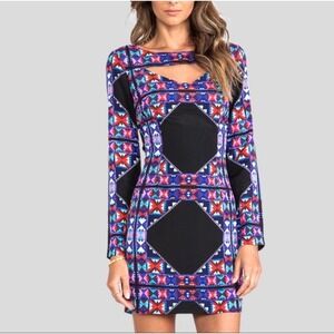Mara Hoffman Size 2 Geometric Print Long Sleeve Cutout Dress